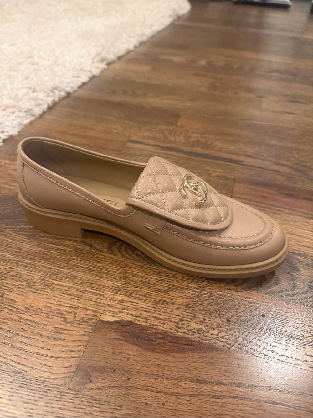 CHANEL Quilted Leather Loafers in Nude Beige with Gold CC Hardware - Picture 3 of 7